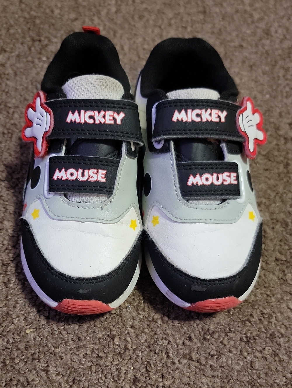 Mickey Mouse Kids' White and Black Velcro Sneakers Size 9 Toddler